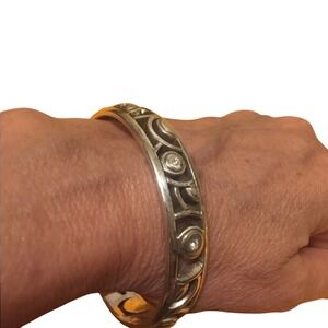 Silver Tone Bangle Bracelet Openwork Design Fashion Jewelry Accessory